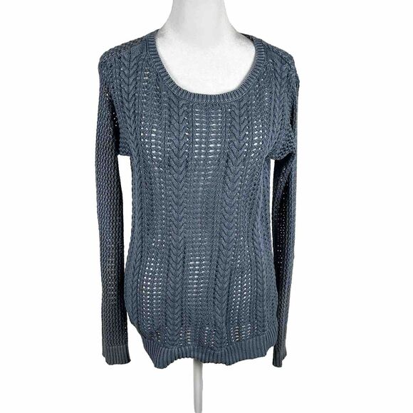 BB Dakota Blue Open Knit Long Sleeve Sweater Top Small Scoop Neck Casual - Picture 1 of 6